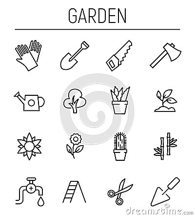 Set of garden icons in modern thin line style. Vector Illustration