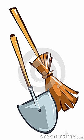 A set of garden tools: shovel, broom. Vector illustration Vector Illustration