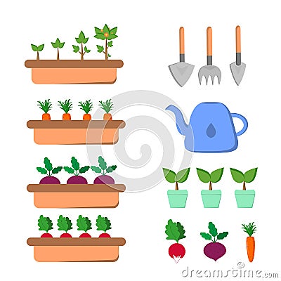 Set gardening items Vector Illustration