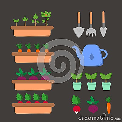 Set gardening items Vector Illustration