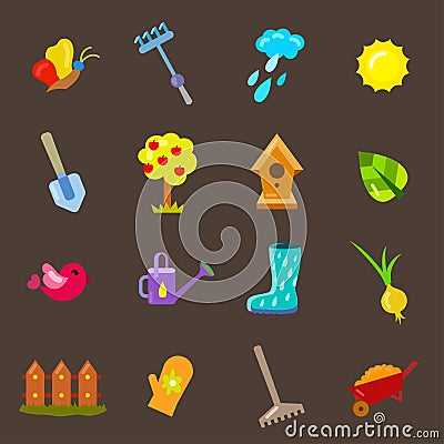 Set of gardening objects. Vector Illustration