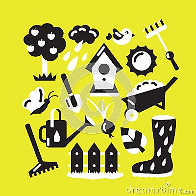 Set of gardening objects. Vector Illustration