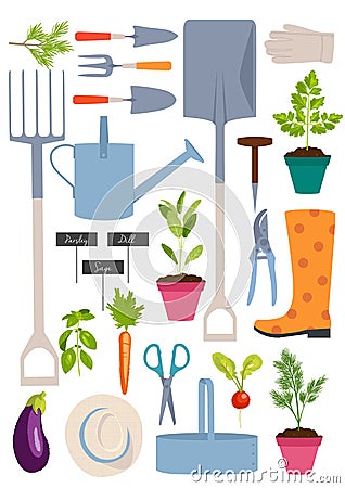 Set of gardening tools Vector Illustration