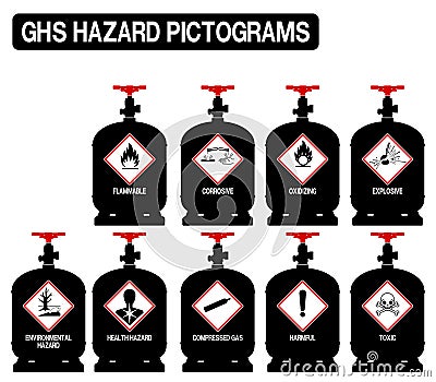 Set of gas cylinder with GHS pictograms icon on transparent background Vector Illustration