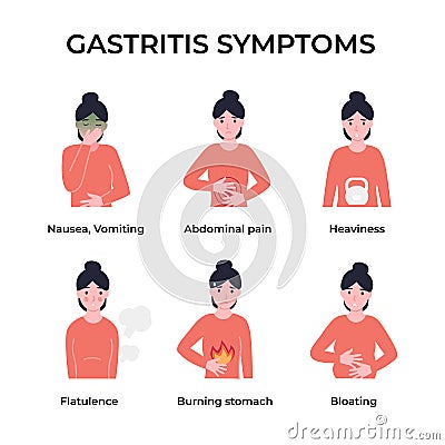 Set gastritis symptoms Vector Illustration