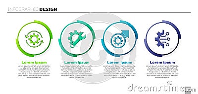 Set Gear and arrows as workflow, Wrench spanner and gear, Gear and arrows as workflow process and Algorithm. Business Vector Illustration