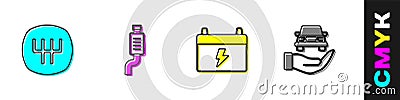 Set Gear shifter, Car muffler, battery and Auto service check automotive icon. Vector Vector Illustration