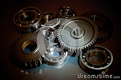 Set of gears and ball-bearings Stock Photo