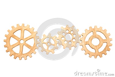 Set of gears collected in a row isolated on white background. Stock Photo