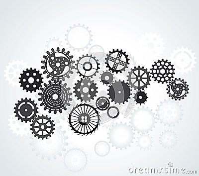 Set of gears, different sizes and shapes, black on the gradient Vector Illustration