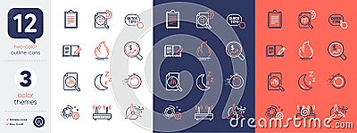 Set of Gears, Fast recovery and Fire energy line icons. For design. Vector Vector Illustration