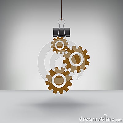 A Set of Gears Hung by a Binder Clip Vector Illustration