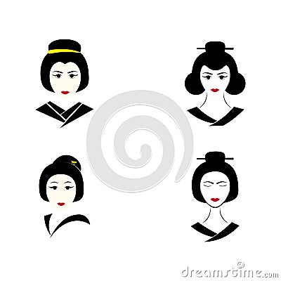 Set of Geisha face icon illustration Vector Illustration