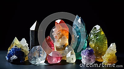 Set of gemstones crystals. Minerals for esoteric crystal ritual. spiritual Magic practice, relaxation, meditation, life Stock Photo