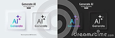 Set of Generative AI in black and white neumorphism style. Active and inactive buttons. Machine learning concept. AI enters by Vector Illustration