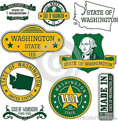 Set of generic stamps and signs of Washington state Vector Illustration