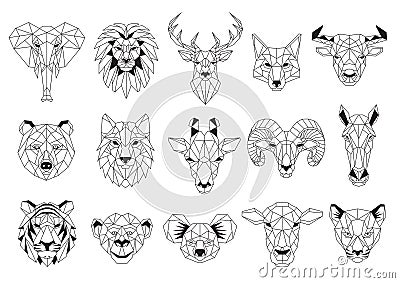 Set of Geometric abstract animals. Black animals on white background. Trendy mono line vector design Vector Illustration