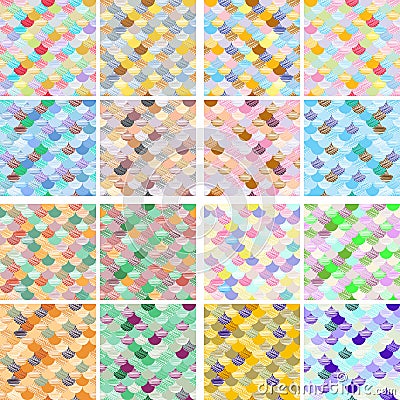 Set of geometric Abstract colorfull wave seamless pattern. the fabric. Scales vector background Vector Illustration