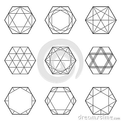 Set of geometric elements, line design, hexagon Vector Illustration