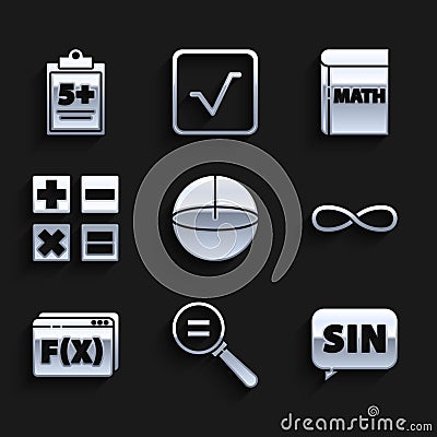 Set Geometric figure Sphere, Calculation, Mathematics function sine, Infinity, Function mathematical symbol, Calculator Vector Illustration
