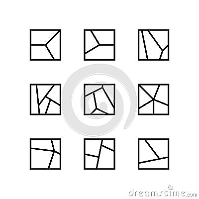 Set of geometric linear shapes. Large mosaic, broken shapes. Collection of linear rectangular icons. Minimalist Vector Illustration