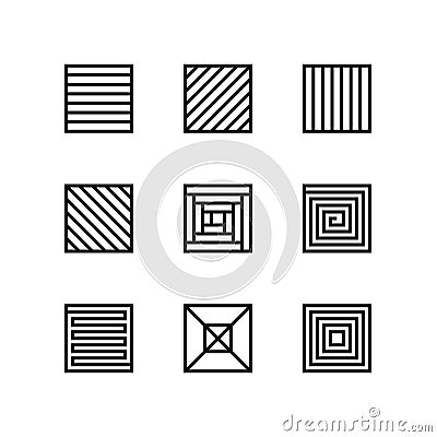 Set of geometric linear shapes. Square figures with various patterns. Collection of linear rectangular icons. Minimalist Vector Illustration