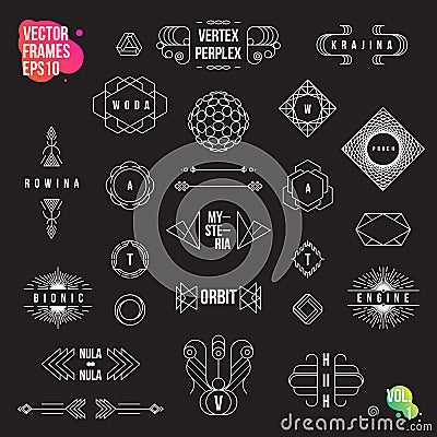 Set of geometric logotypes, frames, signs, emblems and badges Vector Illustration