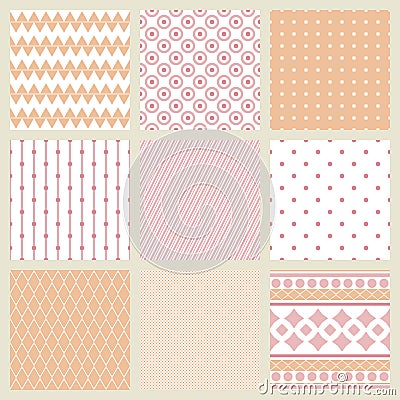 Set of geometric patterns in shades of pale pink. Vector Illustration