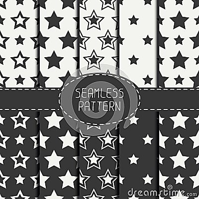 Set of geometric seamless pattern with stars Vector Illustration