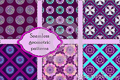 Set of 6 geometric seamless patterns. Vector Illustration