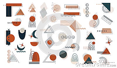 A set of geometric shapes circle, line, triangle, point. abstract element: in the style of a one line. wallpaper from Memphis, Vector Illustration