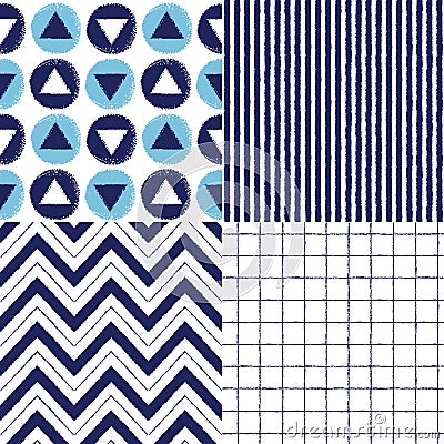 Set of geometrical brush drawn vector seamless patterns Vector Illustration
