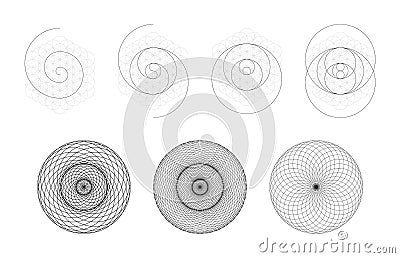 Set of geometrical elements and shapes. Sacred Geometry Torus Yantra or Hypnotic Eye development. Vector Illustration
