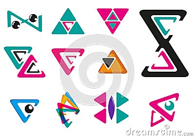 Set of Geometrical or Triangle Logo with different style. Editable Clip art. Vector Illustration