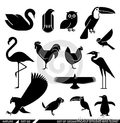 Set of geometrically stylized bird icons Vector Illustration