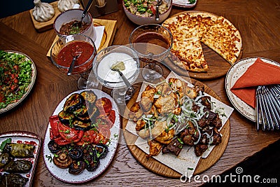 Set of Georgian food. Kebab of chicken and pork Stock Photo