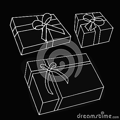 Set of gift box on black background. Vector Illustration