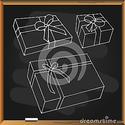 Set of gift box on blackboard. Vector Illustration