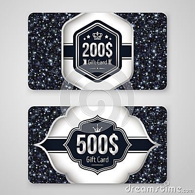 Set of Gift Cards with Black Sequins Texture Vector Illustration