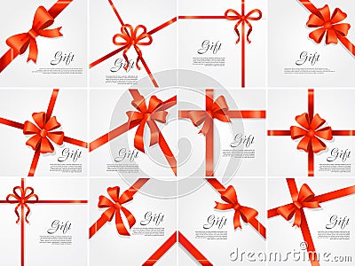 Set Gift. Red Wide Ribbon. Bright Bow with Two Petals Vector Illustration