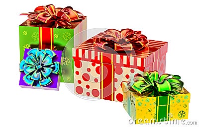 Set of gifts with bows Stock Photo