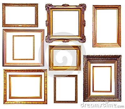 Set of gilded frames. Isolated over white background Stock Photo