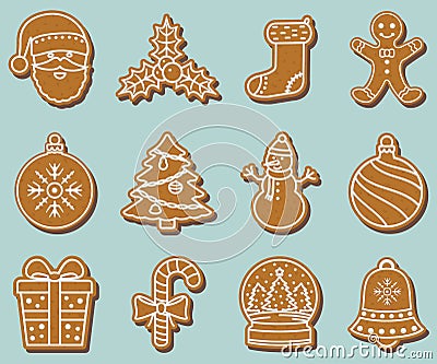 Set of Gingerbread Christmas Cookies Vector Illustration