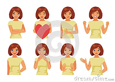 Set of girl with different emotions. Part 2 Vector Illustration