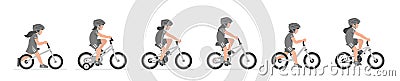 Set of Girls riding bike Vector Illustration