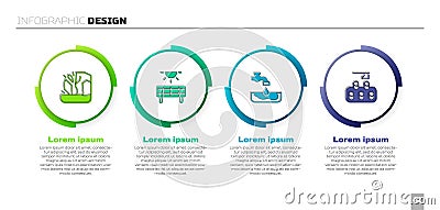 Set Glacier melting, Solar energy panel, Water problem and Deforestation. Business infographic template. Vector Vector Illustration