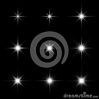 Set of glare lighting, twinkle lens flares and stars burst with Vector Illustration
