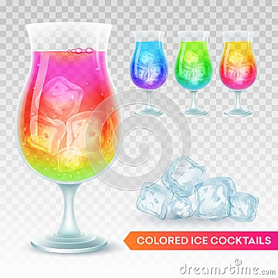 Set of glass of exotic cocktail on a transparent background. Vector illustration Vector Illustration