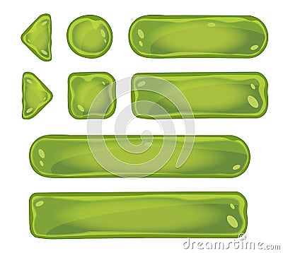Set of glass green buttons for game interfaces Vector Illustration