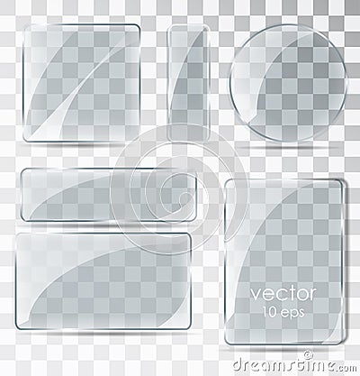 Set of glass plates. Flat glass with glare. Vector Illustration